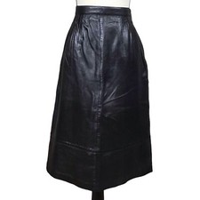 Vintage 90s Harve Benard Womens Leather Pencil Skirt Size 12 Midi Black Witchy