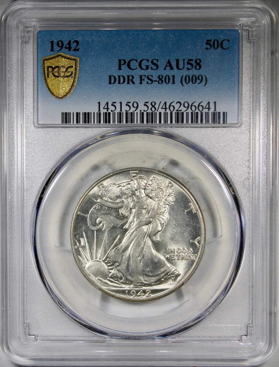 AU 58 Graded 1942 Year Liberty Walking Half Dollars (1916-1947