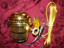 Brass Electric Burner with night light fits Aladdin oil lamp Alladin / Gold Cord