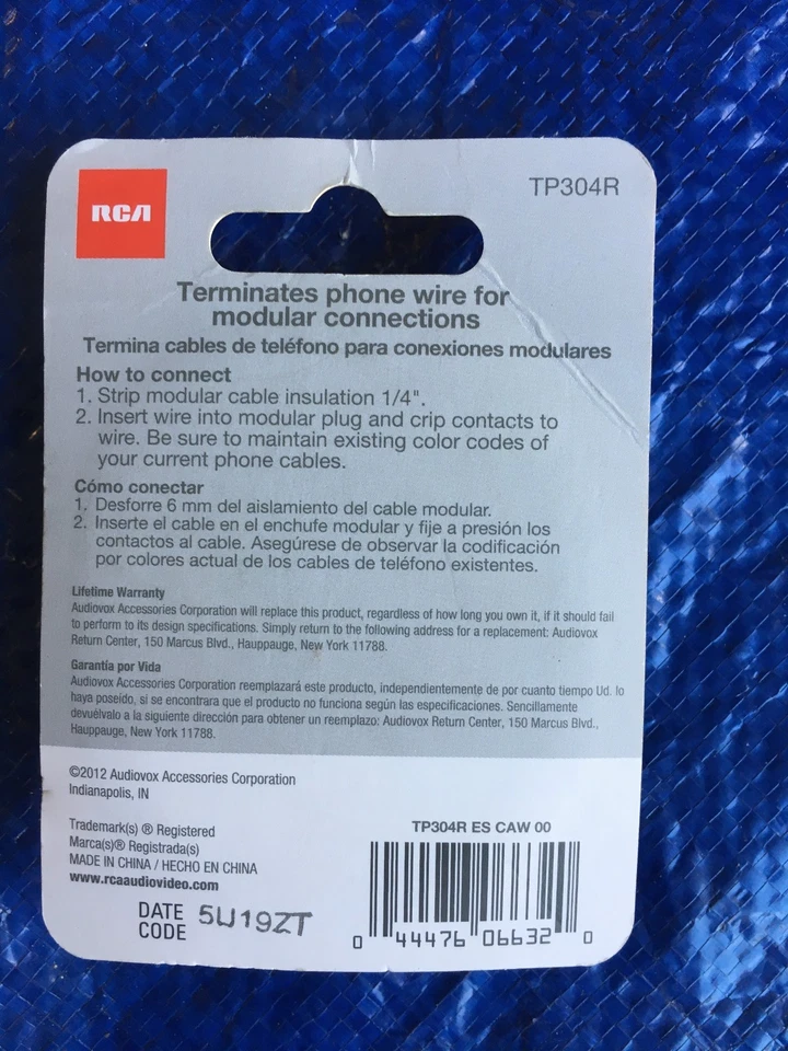 RCA TP304R Teléfono de Pared 4 CABLES MODULARES TERMINALES CABLES ENCHUFE EXTREMO CONECTOR KIT 10 Foto 2 de 2