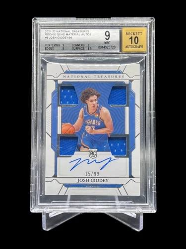 2021-22 National Treasures Josh Giddey Rookie Quad Jersey Auto /99 BGS 9 RMQ-JGD