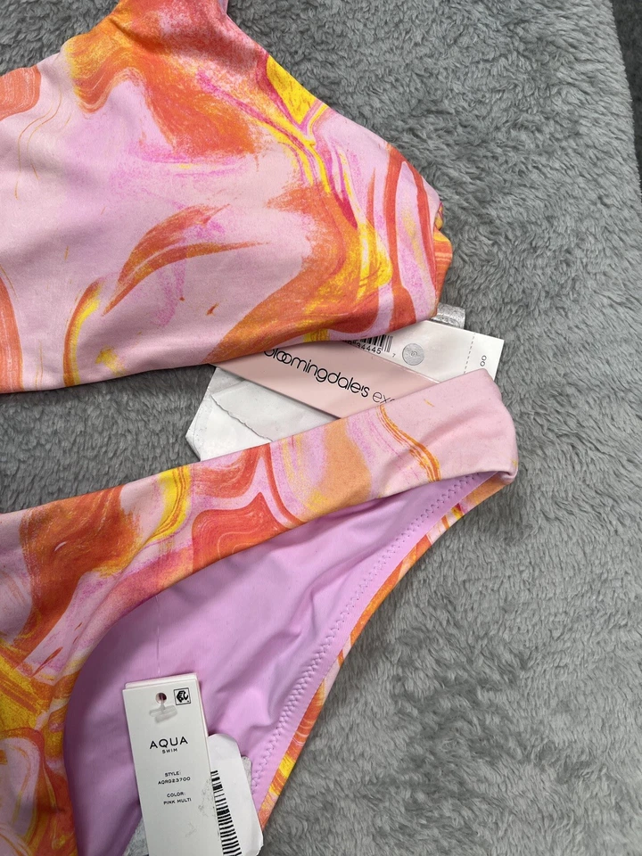 NUEVO CON ETIQUETAS A'qua Conjunto de Bikini de Natación Traje de Baño 2 Piezas 1 Hombro Talla Pequeña Rosa Mármol Foto 4 de 4