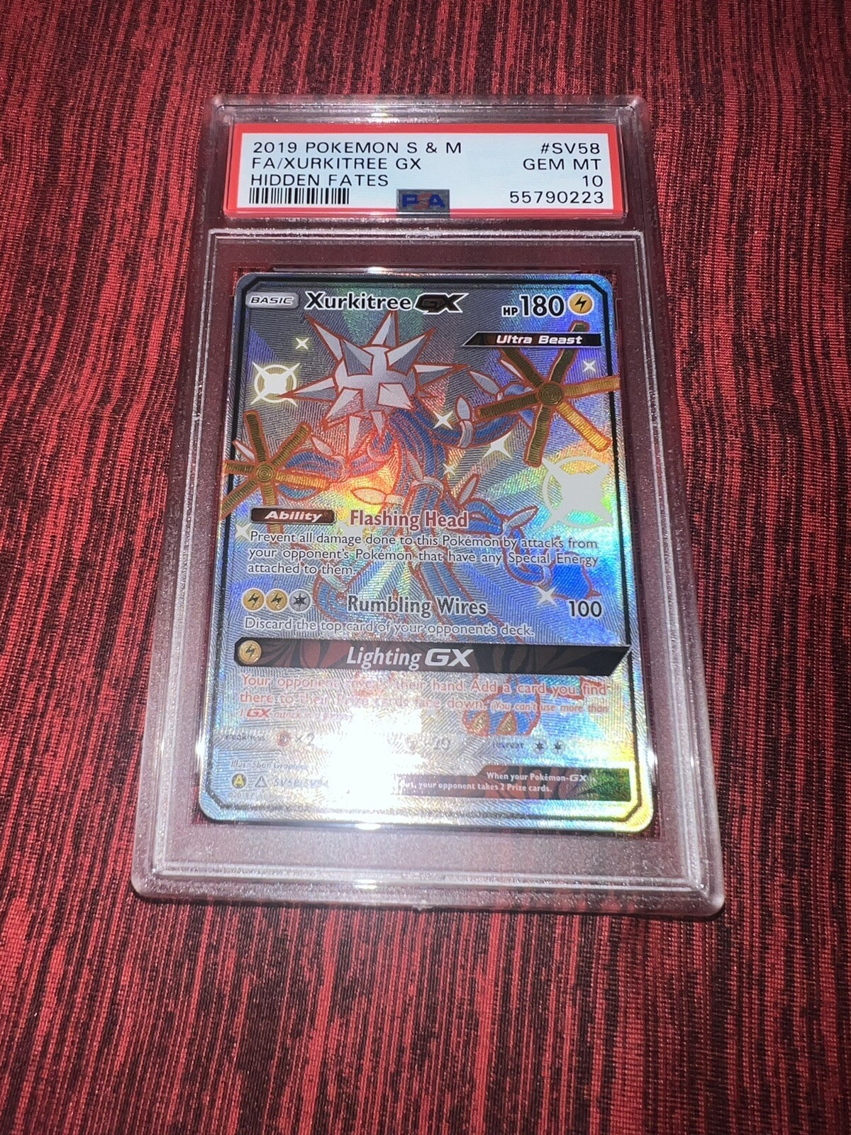 Pokémon 2019 S & M FA Xurkitree GX Holo Hidden Fates #SV58 PSA Mint 10