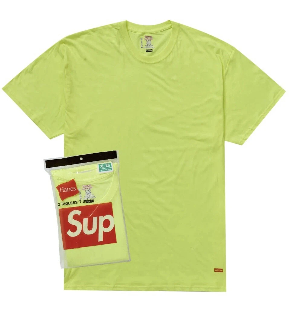T shirts sans étiquette Supreme/Hanes (lot de 2)   Jaune fluorescent