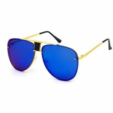Aviator Sunglasses Blue Mirrored Lens Gold Frame Fashion Men Trendy Driving New