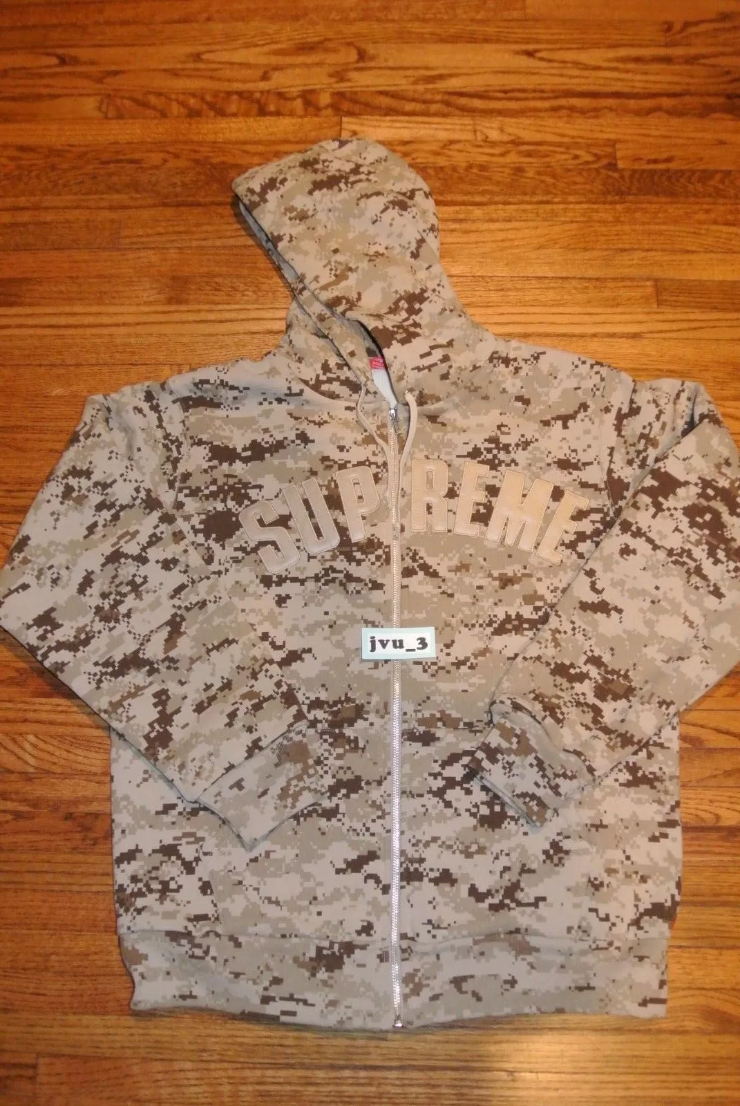 NEUF SWEAT SHIRT ZIPPÉ THERMIQUE LOGO ARC SUPREME FW17 MARRON DIGI CAMOUFLAGE GRANDE BOÎTE logo