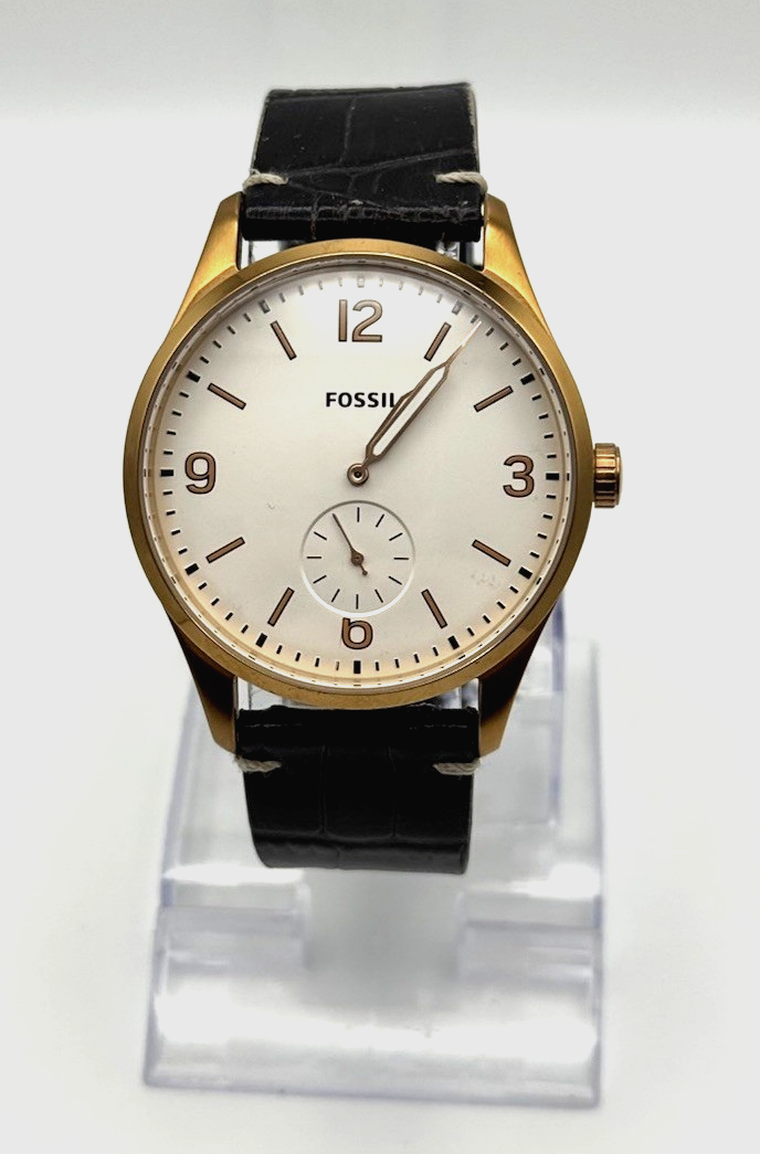 Fossil FS-5247 Mens Black Leather Strap Analog White Dial Quartz Watch