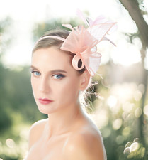 Pink Feather Wedding Fascinator Bow Woman Headpiece Cocktail Party Headband