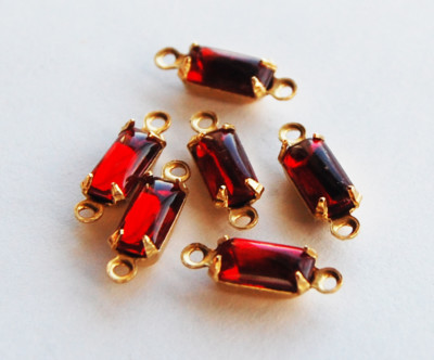 VINTAGE GLASS OCTAGON CONNECTOR BEADS BRASS   8x4mm   2 hole   Assorted Colors