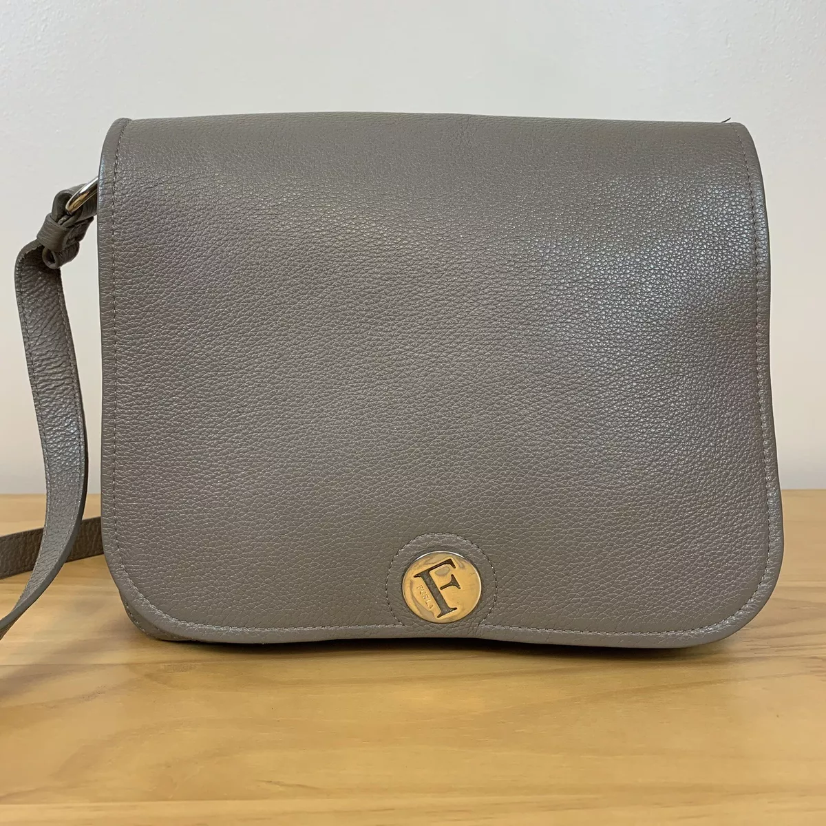 Furla Melody Medium Italian Pebbled Leather Flap Crossbody Bag With Dustbag