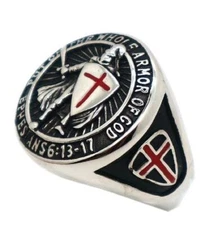 Armor of God Stainless Steel Ephesians 6 - Graduation Class Ring Style - Silver