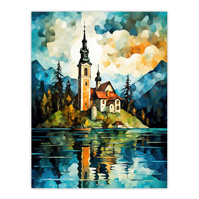 Lake Bled Vibrant 17th Century Church On Slovenia Island Wall Art Poster Print