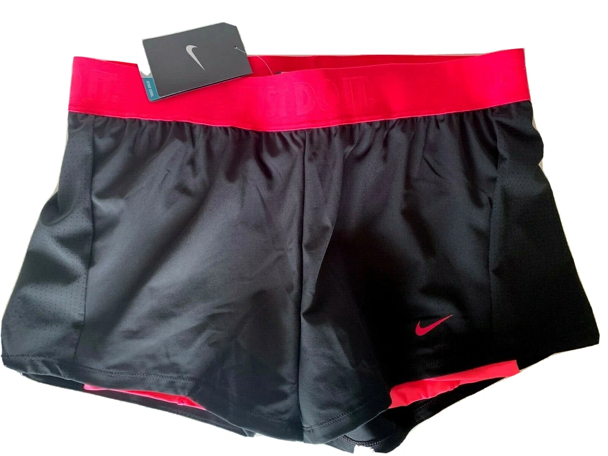 NEW NIKE [M] Women's DRI-FIT Double Up Yoga/Gym Shorts-Black/Pink