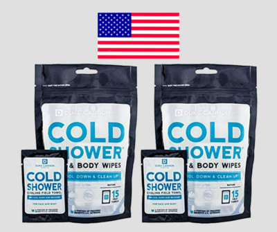 Duke Cannon Cold Shower Face & Body Wipes Aloe 15 Towels Lot 2 Benefits USA Vets