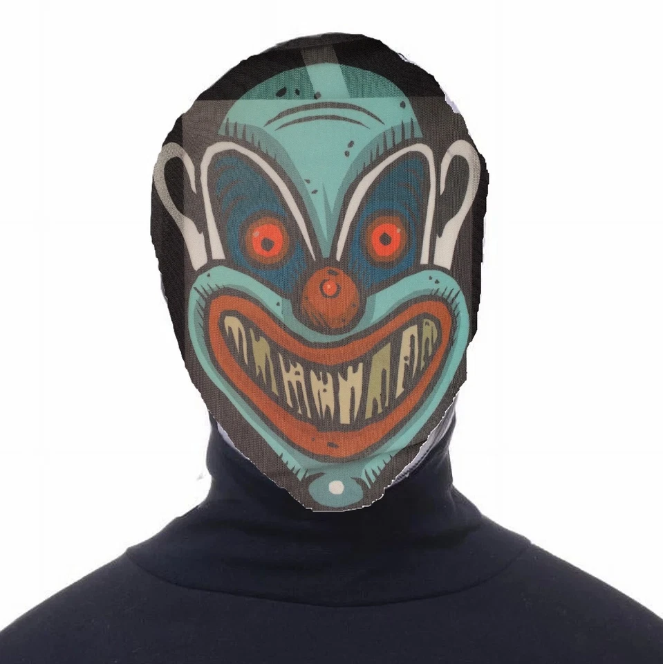 Creepy Hooded SHEER STRETCH ZOMBIE MASK Morph Costume-CLOWN-Sugar Skull-CHOOSE 1 - Image 3 of 4