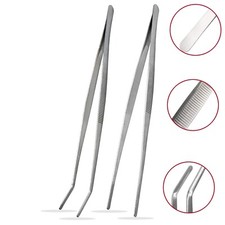 2 Huge Jumbo Aquarium Tweezers Thumb Dressing Forceps Straight  Curved 18" Long