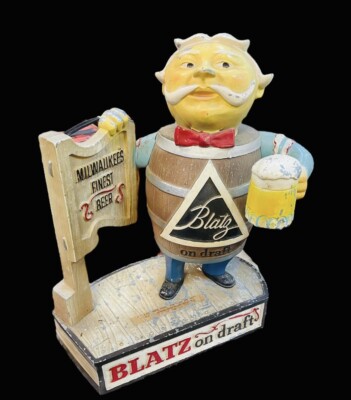 【動作品】Blatz Beer 50s ヴィンテージライト　希少品 Vintage Blatz Beer on Draft Barrel Man Advertising Bar Statue Cast