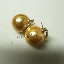 AAAA 16mm  Australian South Sea golden Shell Pearl Earrings 14k Gold +box