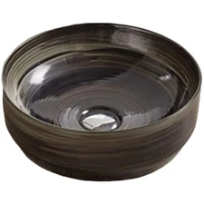 13.98 in. Round Above Counter Black Swirl Vessel for Deck Mount Drilling