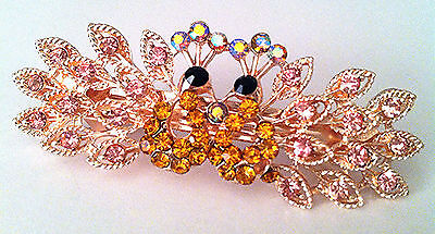 Peacock design Hair Barrette  Crafted with Rhinestones  and Diamond Accent