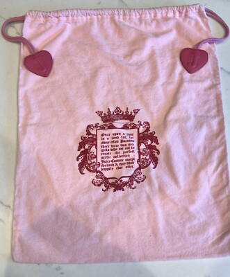 Vintage Pink Juicy Couture Y2K Draw String Storage Bag Leather Hearts 21 x 