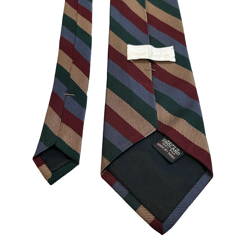 Ferrell Reed Hand Woven Herringbone Red Blue Green Yellow Striped Silk Tie UK - Image 3 of 4