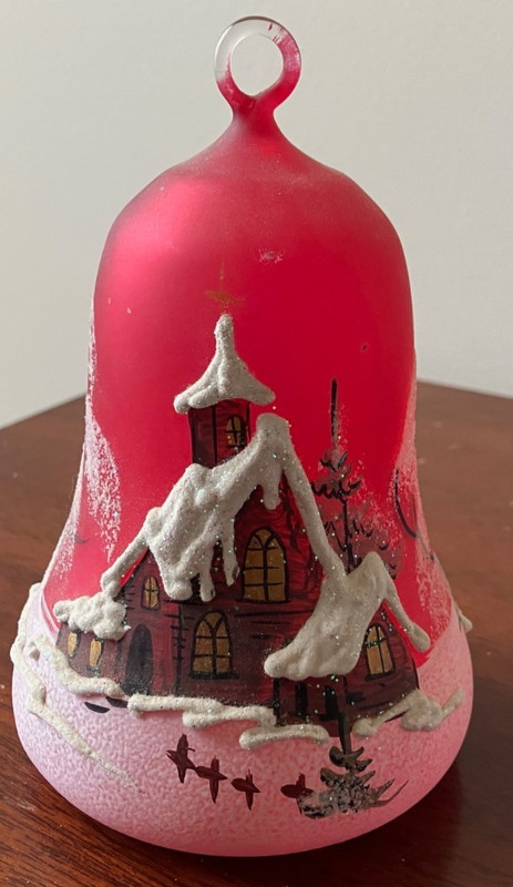Winter Church Village Hand Crafted Glass Red Christmas Ornament Very Good Cond
