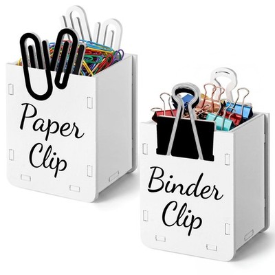 2 Pcs Wooden Paper Clip Holder and Binder Clip Dispenser Set for Desk, Natura...
