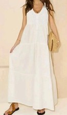 Michelle Keegan-Very White Gypsy boho Dress Crochet Top Pearl Shell Long Uk 12