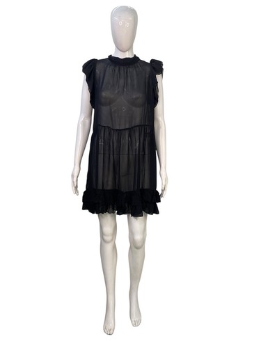 Ulla Johnson Femmes Remy à Volants Mousseline Soie Noir Pur Court Mini Robe S 4 - Photo 1 sur 14