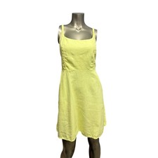 Old Navy Lime Yellow Linen Blend Cami Sun Dress Smocked Back Pockets Mens Size M