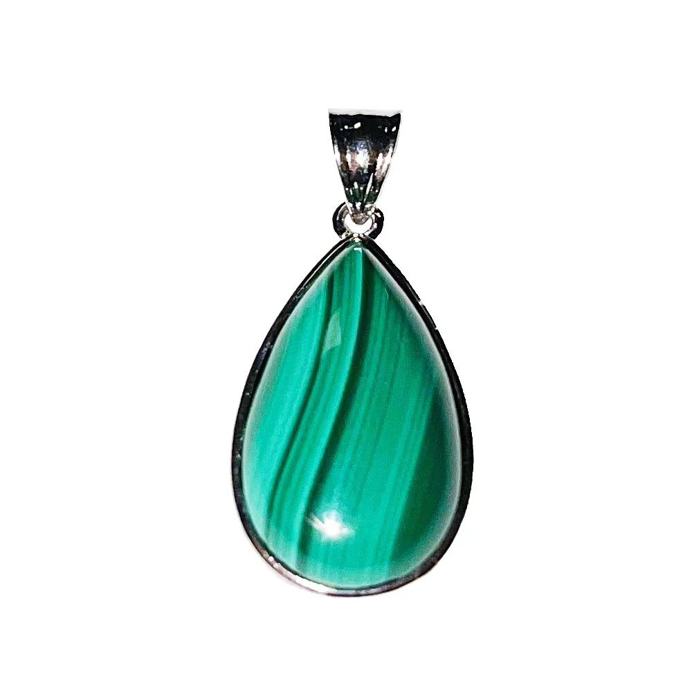 Pendentif malachite goutte collier pierre verte naturelle femme acier