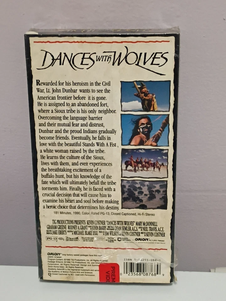 VINTAGE Dances With Wolves VHS (1990) Orion Home Video Kevin Costner PG-13 - Image 2 of 3