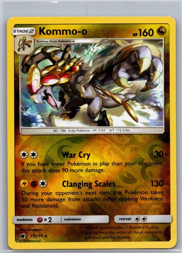 KOMMO-O 77/111 CRIMSON INVASION R NM 2017 POKEMON REVERSE HOLO