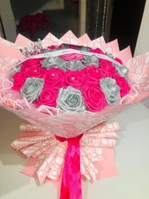 Stunning Pink Amd Silver Large Bouquet of Flowers