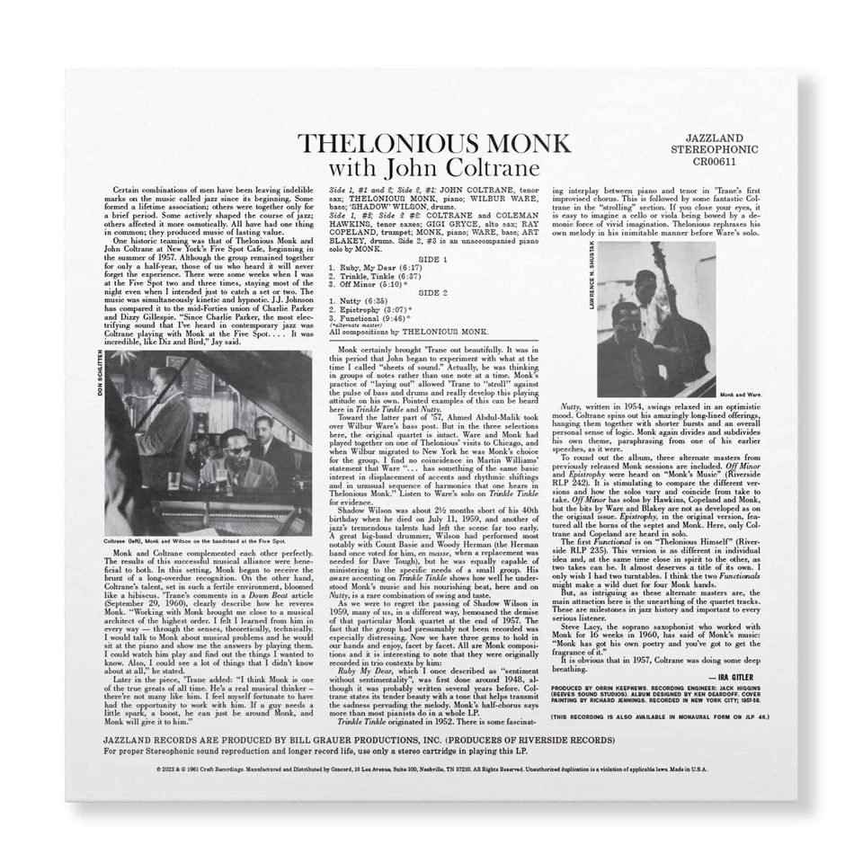Thelonious Monk with John Col Thelonious Monk With John Col (Vinyl) (US IMPORT) - Image 2 of 3
