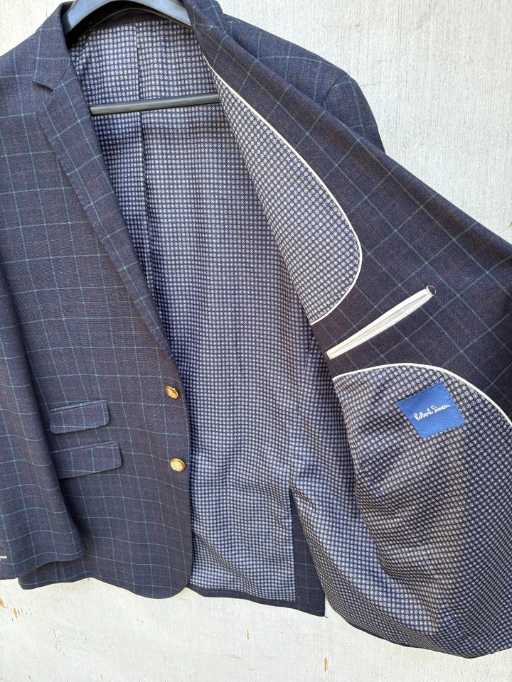 NEW Robert Simon 3-Piece Suit Men's 50 R Jacket 44 W 31 L Pants Blue Navy Check - Image 4 of 4