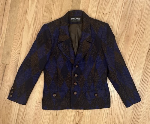 Herbert Grossman Women’s Blue And Brown Tweed Harlequin Blazer Size 10