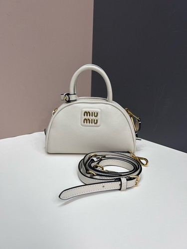 MiuMiu Mini Half-moon Bag Off-white Smooth Calfskin Crossbody Top Handle Duty Pa