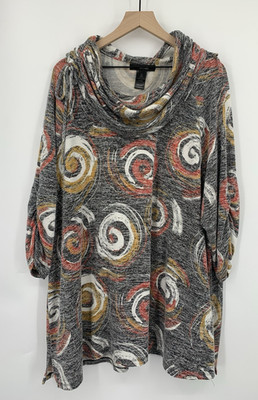 Ali Miles Shirt Womens 2X Gray Orange Geometric 3/4 Sleeves Soft Stretch Tunic