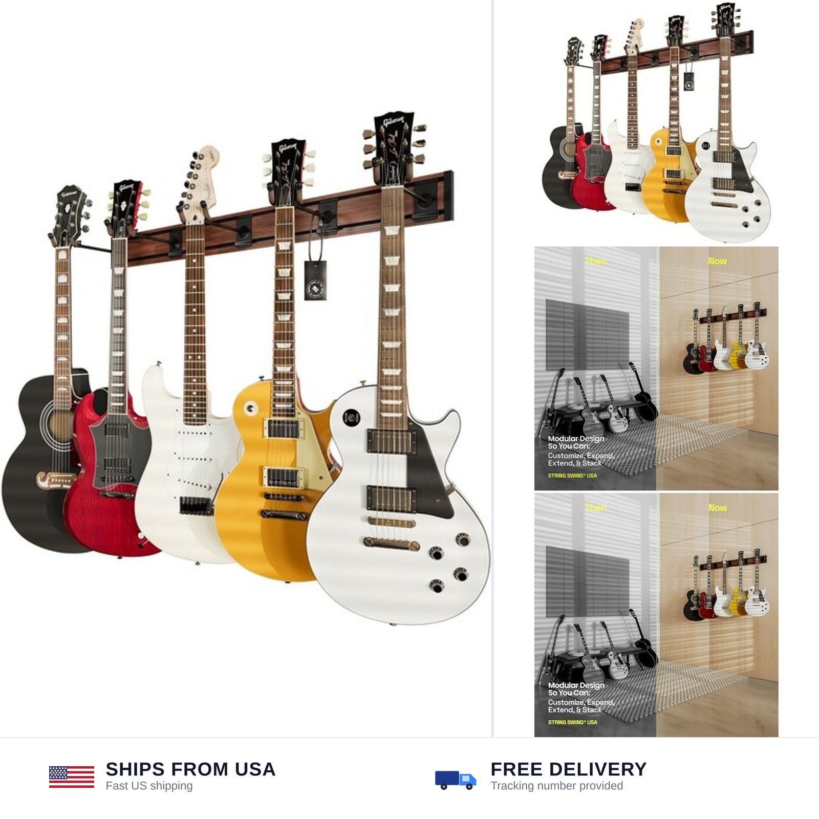 5 Guitar Wall Mount Rack Padded Hangers Acoustic Electric Display