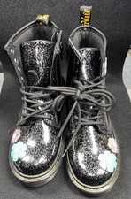 Dr. Martens Cosmic Glitter Flower Boots size 4 Kids black leather 1460