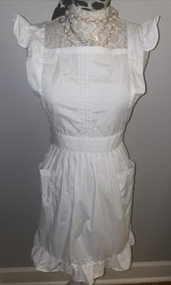 Retro White Apron Ruffles Pockets Cross Back Cosplay Raggedy Ann Maid Adult O/S