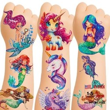 150 Glitter Temporary Tattoos for Kids - Mermaid Girls 16 Sheets Glitter