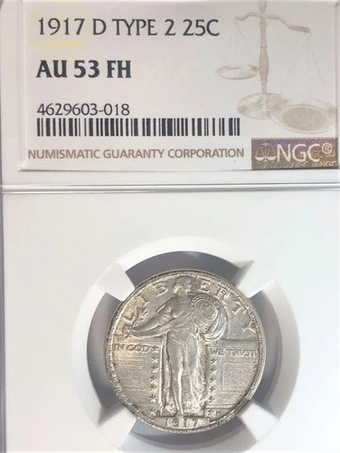 1917-D STANDING LIBERTY QUARTER DOLLAR TYPE 2 NGC AU-53 FULL HEAD