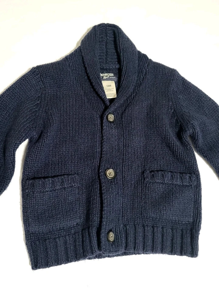 (#1) Suéter Cárdigan Oshkosh B'Gosh Manga Larga Tejido con Botones Azul Talla Niños 18M Foto 3 de 4