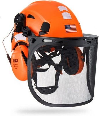 ANSI Z89.1-2014 Forestry Safety Helmet with Mesh Face Shield & Ear Muffs