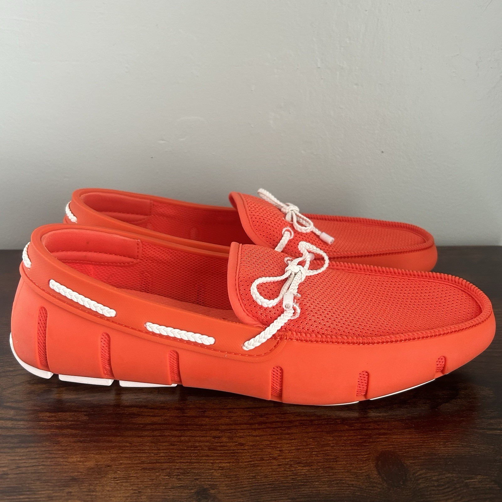 Mocasines de baño para hombre trenzados de encaje zapatos naranja talla 9