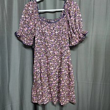 Old Navy Purple Floral Smocked Square Neck Puff Sleeve Mini Dress Womens M