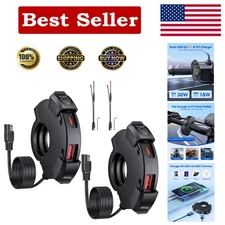 2PC Ultra-Narrow Motorcycle USB Charger, Waterproof Dual Fast Charging Port